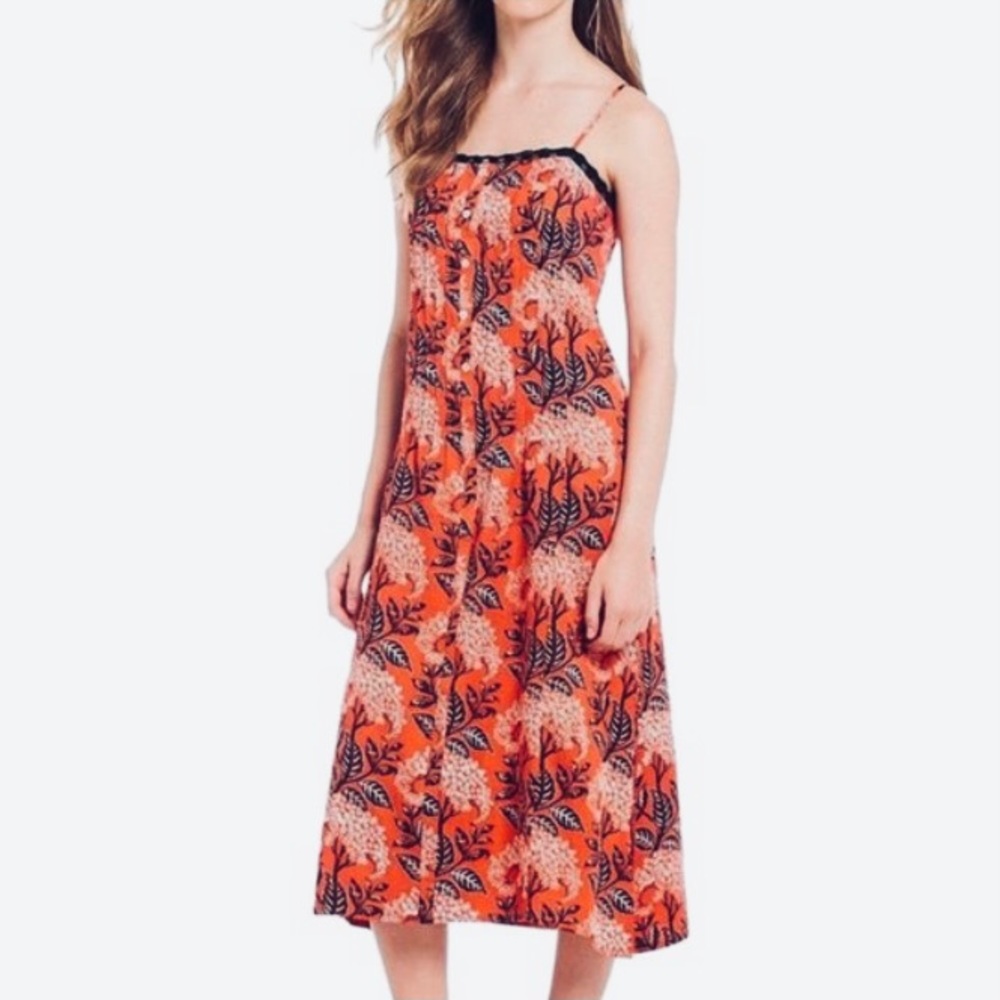 NWT Anthropologie Orange Kopal Koshi Floral Printed Midi Casual Maxi Dress